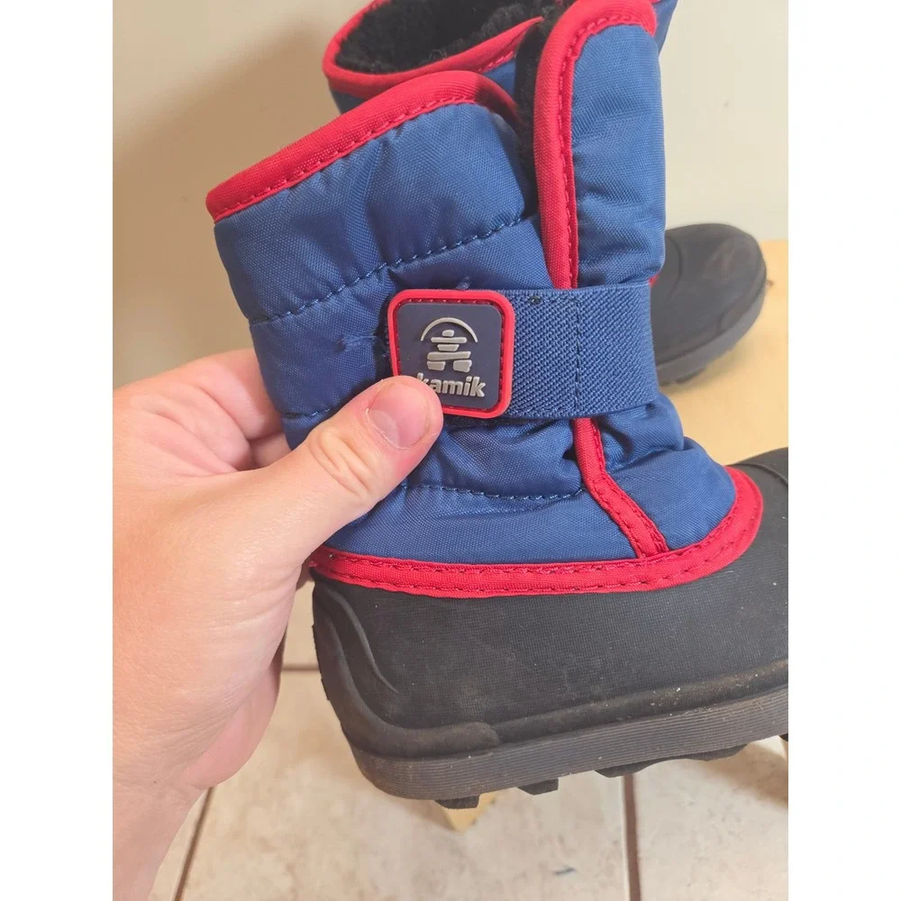 Kamik Snowbug 7 Kids Winter Boots Blue Red Waterproof Insulated Size 8 US 25 EU